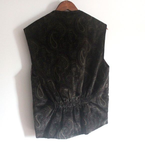 Vintage Cotton Velvet Paisley Vest with Brass Zipper Front and Zippered … - Picture 8 of 8